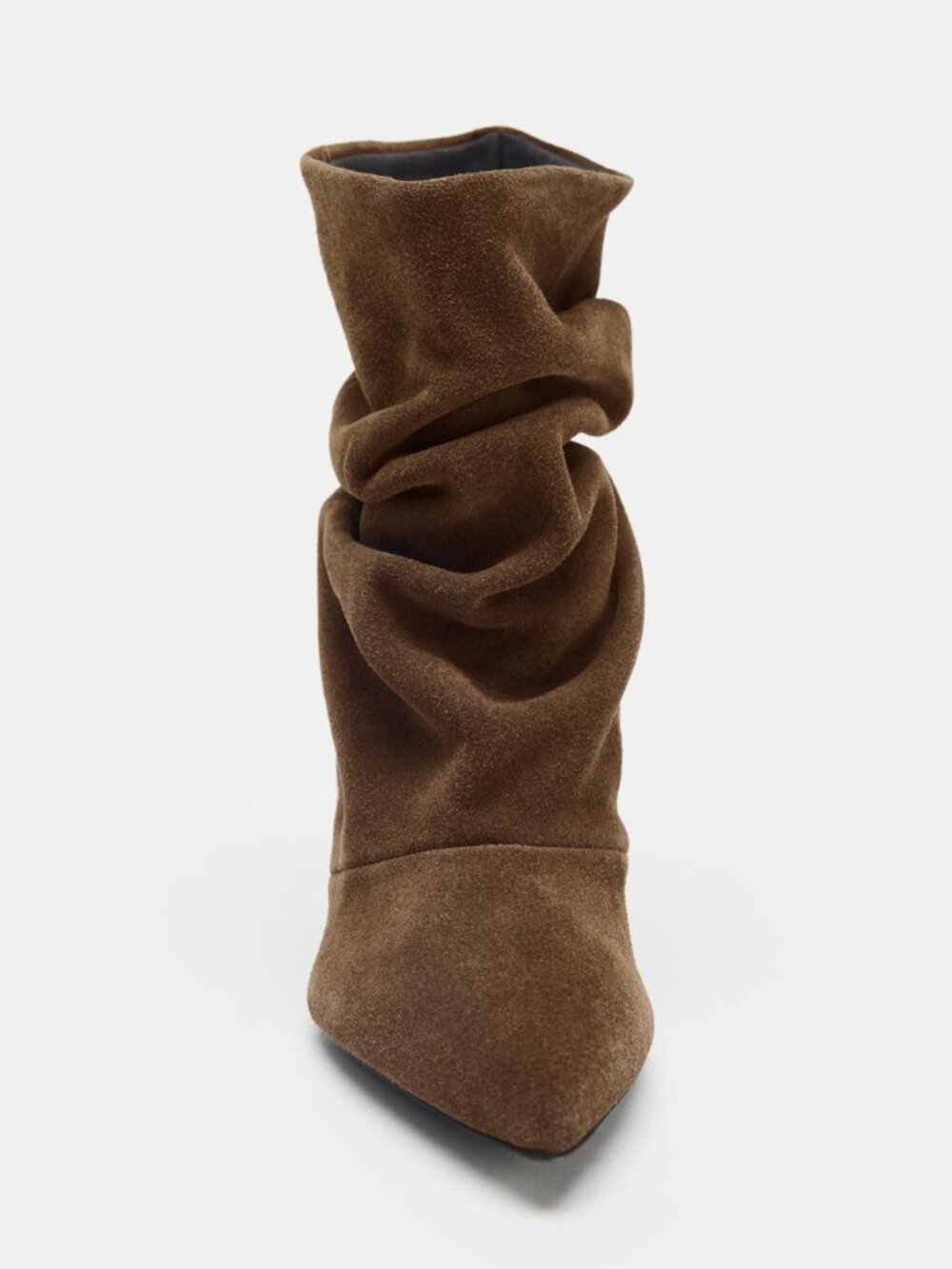 Zara Ruched Split Leather Ankle Boots | Dark Tan Brown | Kitten Heel | NWT - Picture 7 of 15